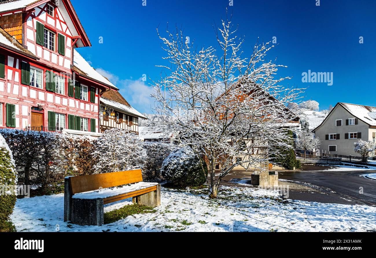 Impressionen vom ersten Schnee im Rafzerfeld. Dieser kam spät und wenig ergibig, dennoch gab es eine schöne Winterlandschaft. (Rafz, Schweiz, 11.12.20 Stock Photo