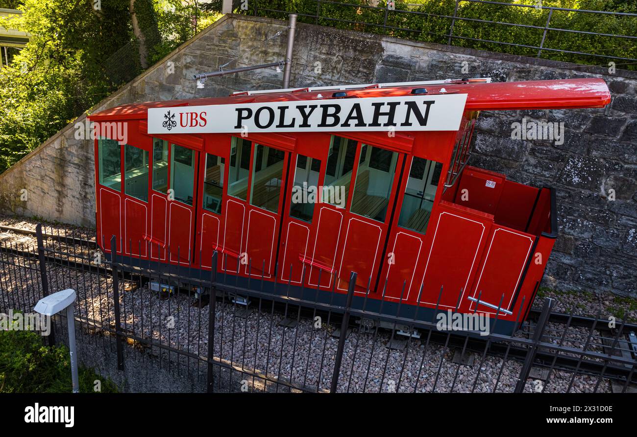 Die Polybahn ist eine Standseilbahn welche die beiden Haltestellen Central und Polyterrasse, ETH Zürich verbindet. (Zürich, Schweiz, 26.06.2022) Stock Photo
