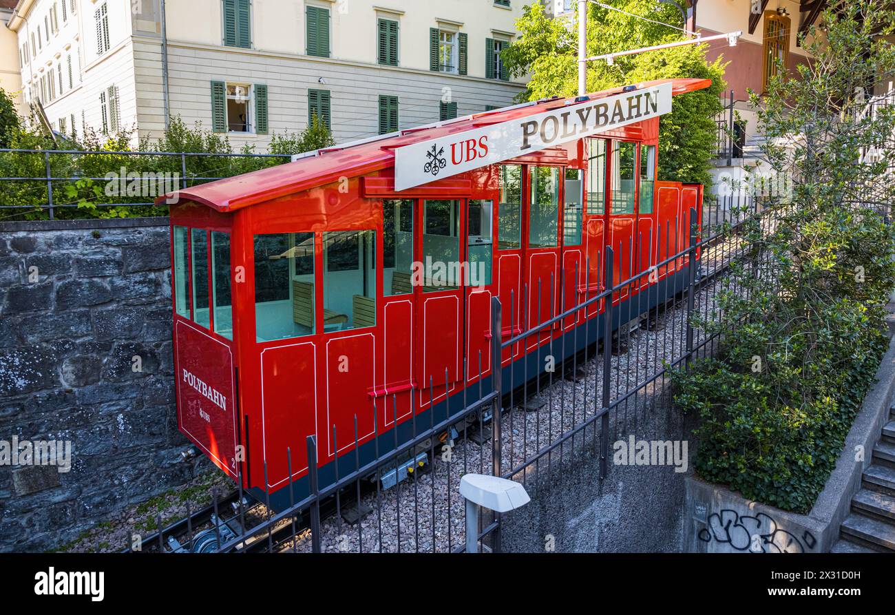 Die Polybahn ist eine Standseilbahn welche die beiden Haltestellen Central und Polyterrasse, ETH Zürich verbindet. (Zürich, Schweiz, 26.06.2022) Stock Photo
