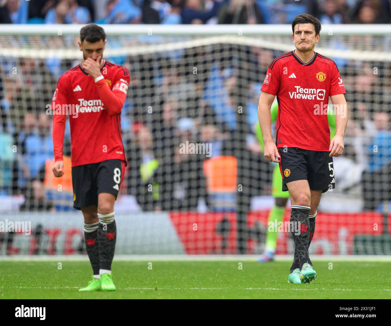 London, UK. 21st Apr, 2024  - Manchester United v Coventry City - FA Cup Semi-Final - Wembley.                                                                  Harry Maguire looks dejected after Manchester United concede another goal to Coventry City.                                                        Picture Credit: Mark Pain / Alamy Live News Stock Photo