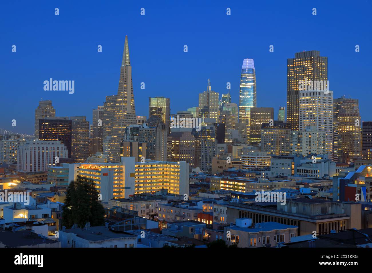 geography / travel, USA, California, San Francisco, view from Ina Coolbrith Park at skyline, twilight, ADDITIONAL-RIGHTS-CLEARANCE-INFO-NOT-AVAILABLE Stock Photo