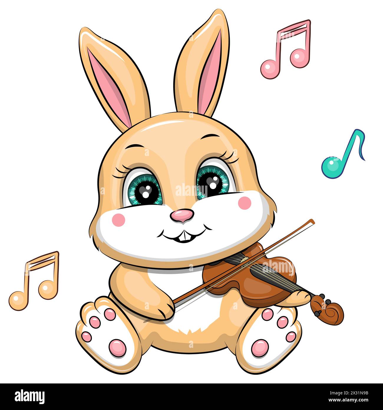 Cute cartoon rabbit playing the violin. Vector illustration of an ...