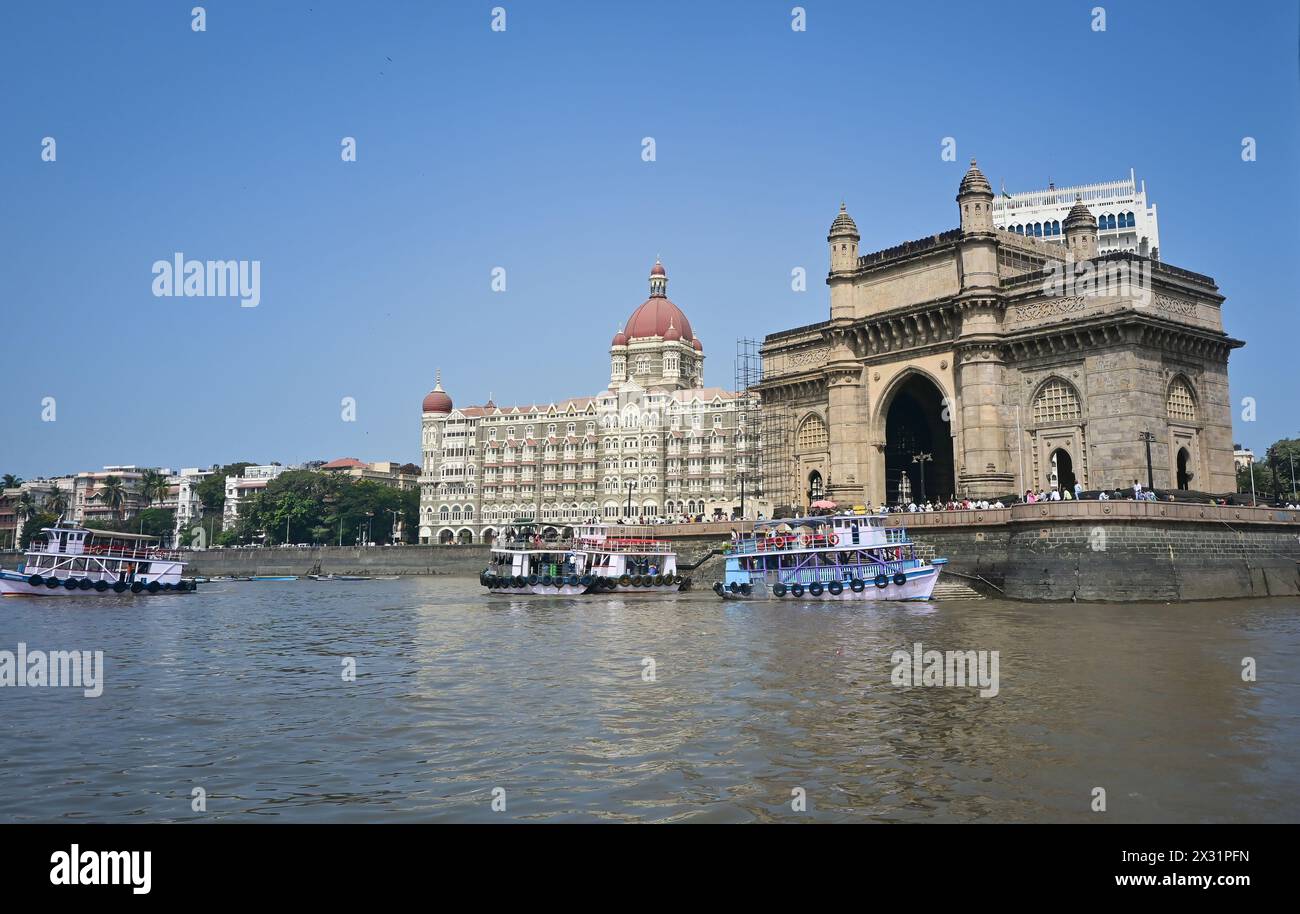 Gateway of India. famous hotel Mumbai Maharashtra monument landmark famous place magnificent view Stock Photo