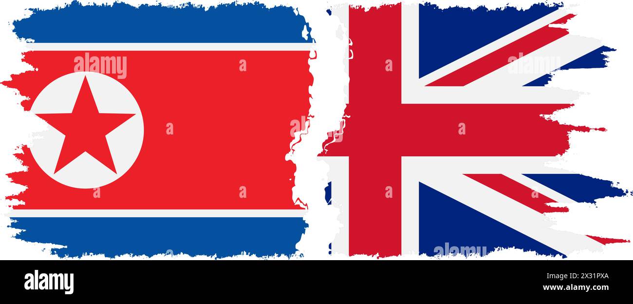 UK and North Korea grunge flags connection, vector Stock Vector