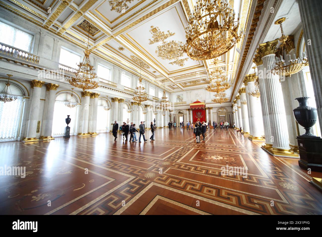 SAINT-PETERSBURG - APR 7: St. George (Great Throne) Hall in the State Hermitage Museum, April 7, 2013, St.Petersburg, Russia. Hall decorated with Carr Stock Photo