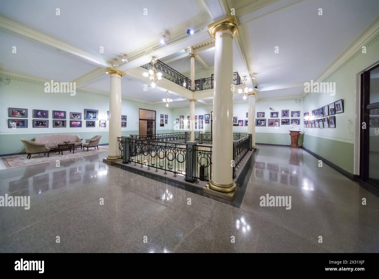 MOSCOW - DEC 4: Recreation area with paintings on the walls and column at the Metropol Hotel on December 4, 2012 in Moscow, Russia. Stock Photo