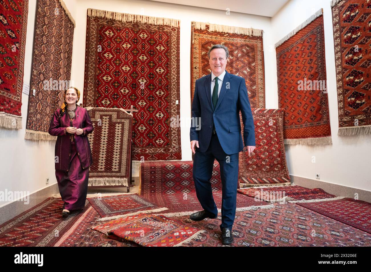 Foreign Secretary Lord David Cameron visits the National Carpet Museum in Ashgabat in Turkmenistan during his five day visit to Central Asia. Picture date: Wednesday April 24, 2024. Stock Photo
