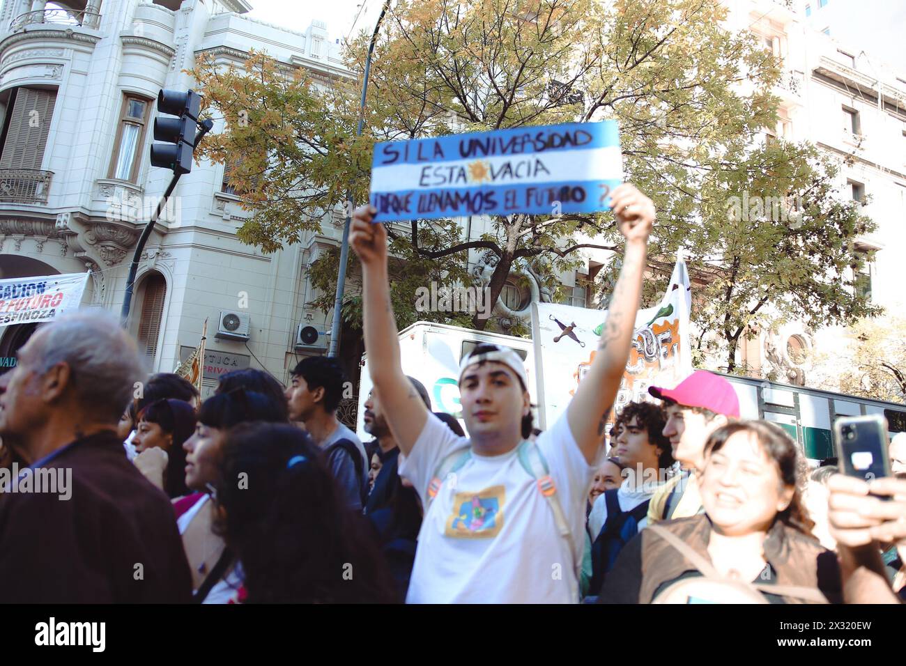 Buenos Aires, Argentina. 23rd Apr, 2024. Demonstrators gather at National Congress to protest against budget cuts to public universities in Argentina ( Credit: Néstor J. Beremblum/Alamy Live News Stock Photo