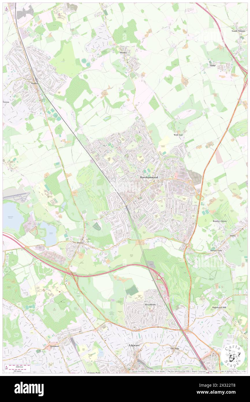 Elstree and Borehamwood, Hertfordshire, GB, United Kingdom, England, N 51 39' 27'', S 0 16' 49'', map, Cartascapes Map published in 2024. Explore Cartascapes, a map revealing Earth's diverse landscapes, cultures, and ecosystems. Journey through time and space, discovering the interconnectedness of our planet's past, present, and future. Stock Photo