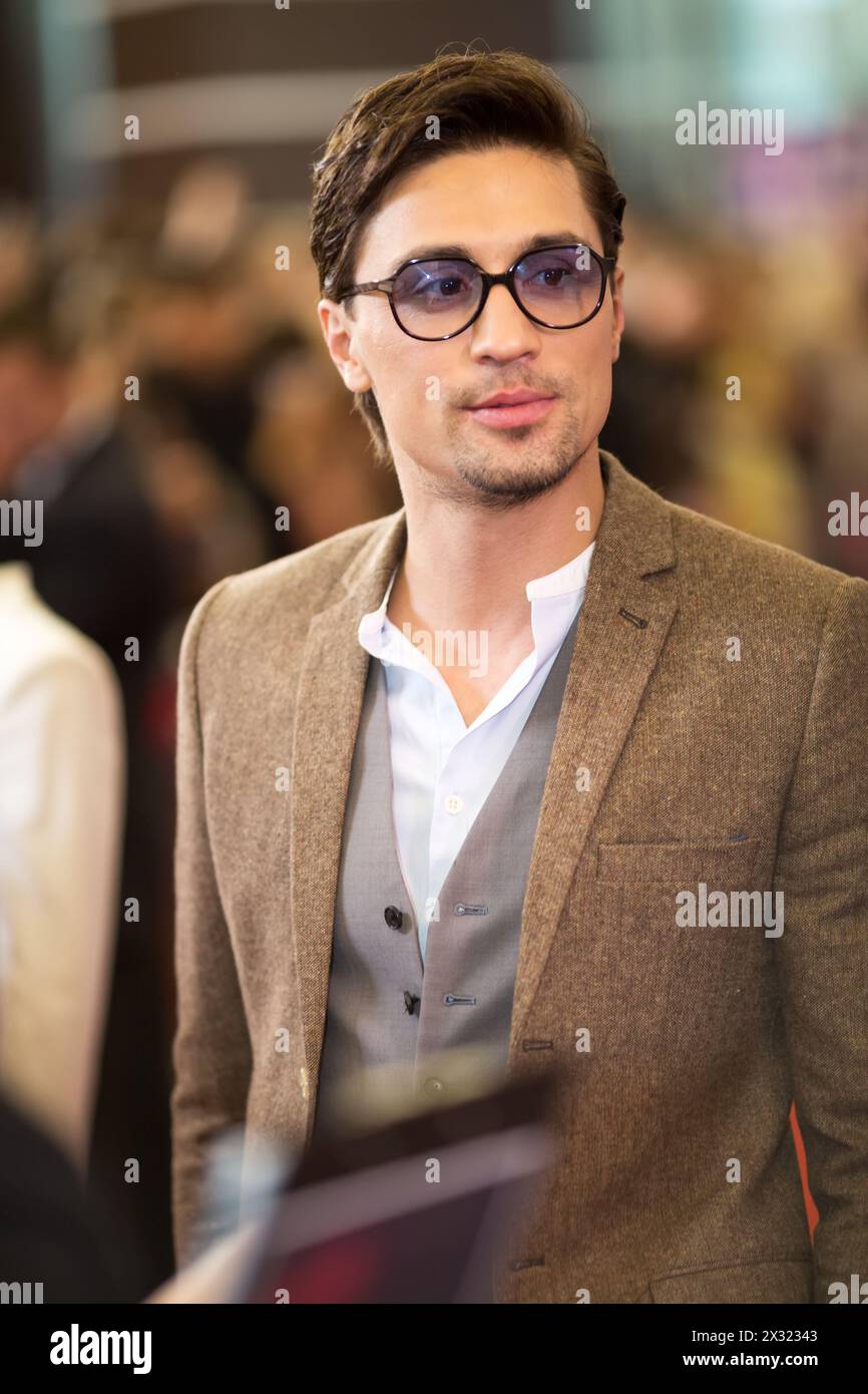 MOSCOW - MAY 25: Singer Dmitry Bilan in modern suit on Russian Music Award channel RUTV in Crocus City Hall on May 25, 2013 in Moscow, Russia. Stock Photo