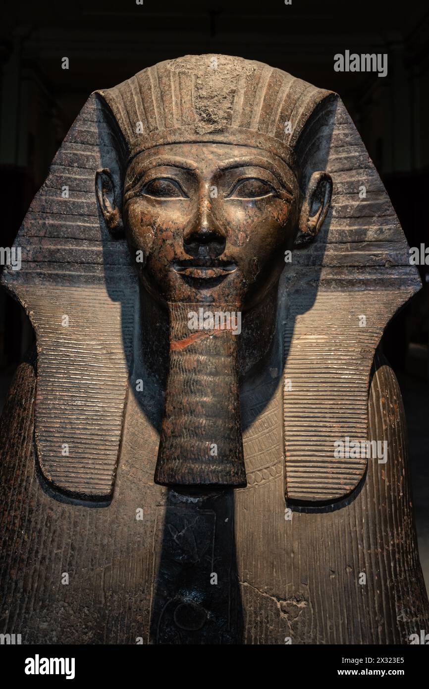 Cairo, Egypt - November 14 2023: Granite Sphinx of Hatshepsut is displayed in the Egyptian Museum of Cairo, Egypt capital city Stock Photo
