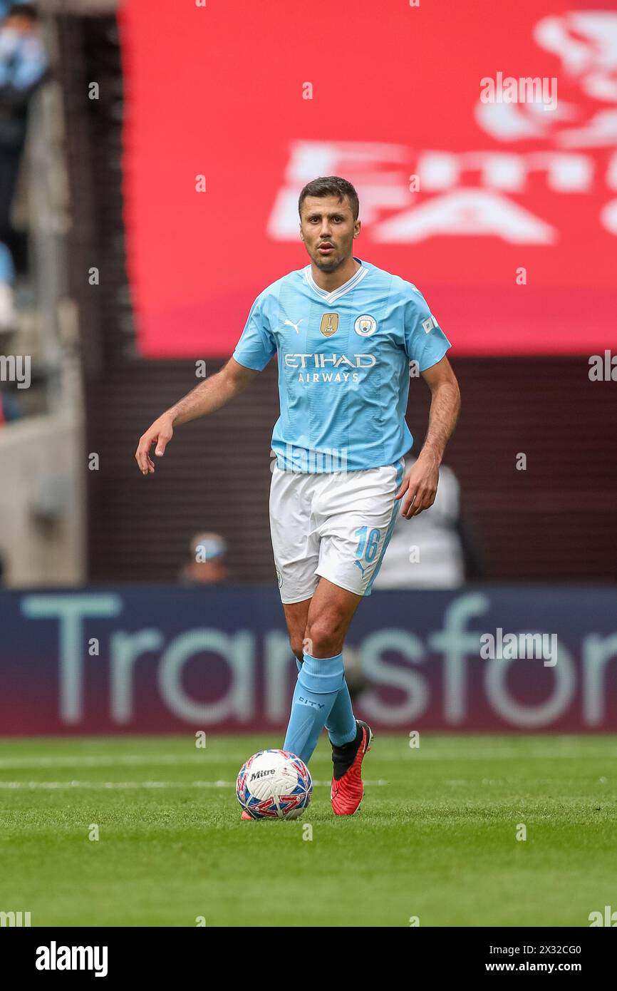 Rodri of Manchester City- Manchester City v Chelsea, The Emirates FA Cup Semi Final, Wembley Stadium, London, UK - 20th April 2024 Stock Photo