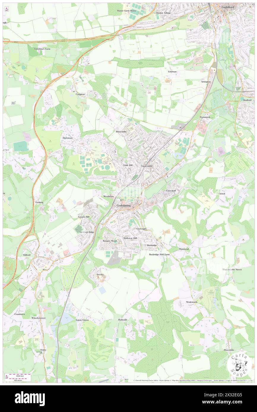 Godalming, Surrey, GB, United Kingdom, England, N 51 11' 48'', S 0 36' 45'', map, Cartascapes Map published in 2024. Explore Cartascapes, a map revealing Earth's diverse landscapes, cultures, and ecosystems. Journey through time and space, discovering the interconnectedness of our planet's past, present, and future. Stock Photo