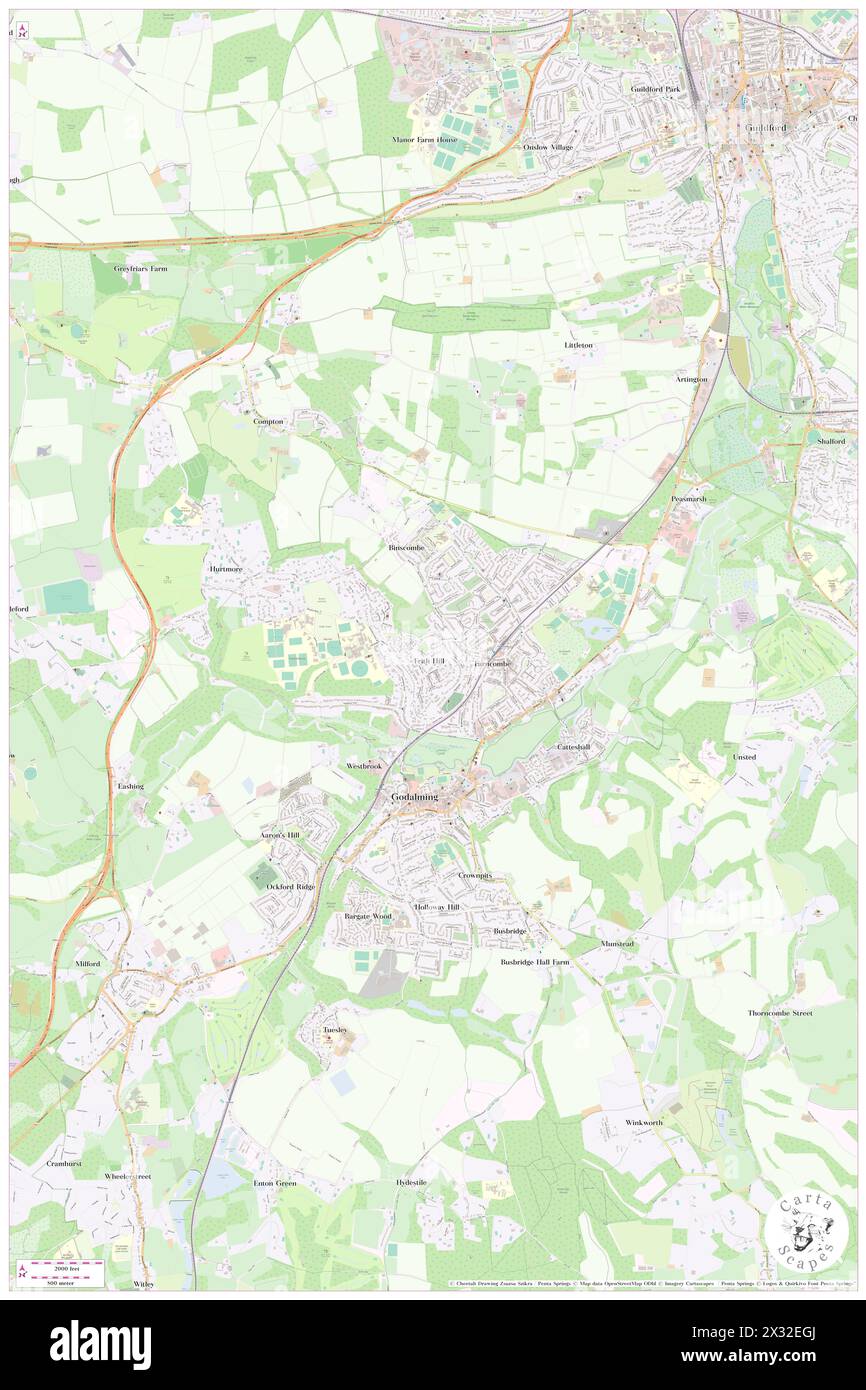 Godalming, Surrey, GB, United Kingdom, England, N 51 11' 48'', S 0 36' 45'', map, Cartascapes Map published in 2024. Explore Cartascapes, a map revealing Earth's diverse landscapes, cultures, and ecosystems. Journey through time and space, discovering the interconnectedness of our planet's past, present, and future. Stock Photo