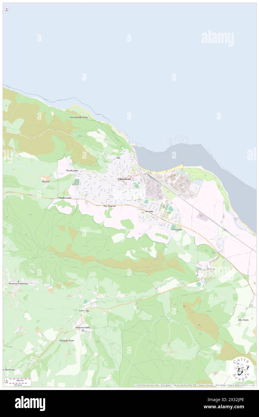 Minehead, Somerset, GB, United Kingdom, England, N 51 12' 6'', S 3 28' 34'', map, Cartascapes Map published in 2024. Explore Cartascapes, a map revealing Earth's diverse landscapes, cultures, and ecosystems. Journey through time and space, discovering the interconnectedness of our planet's past, present, and future. Stock Photo