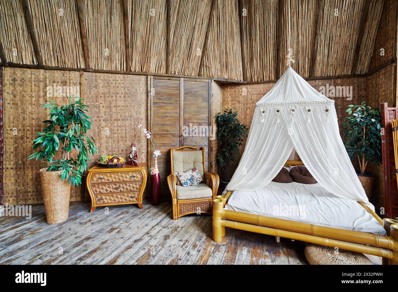 Interior of house made of bamboo, picture is made in rented public studio Stock Photo