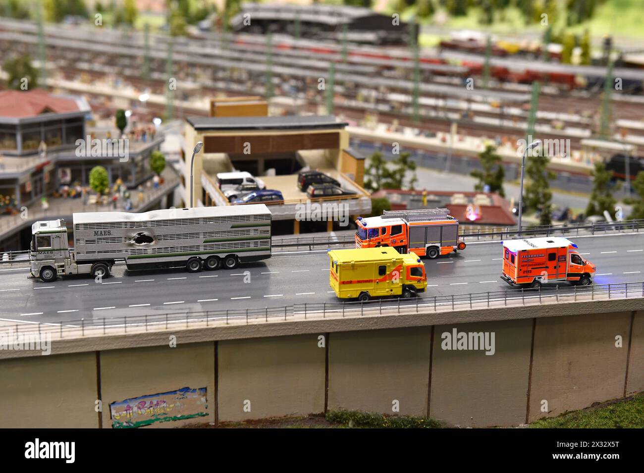 Truck Fire And Fire Department At Miniatur Wunderland Hamburg Stock Photo