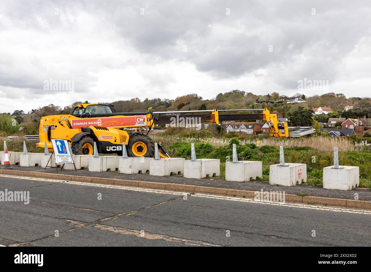 The  removal of the fence and concrete blocks from the unpopular Princes Parade development, Hythe, Kent. Stock Photo