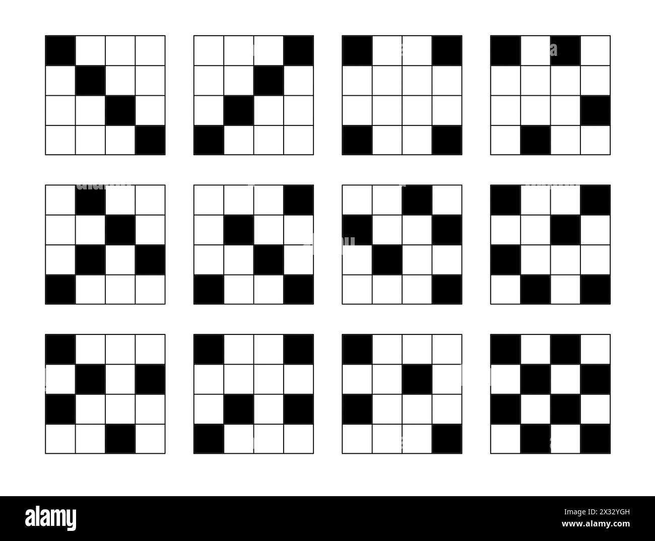 Set of black and white cubes. Puzzle, logics illustration for kids Stock Photo