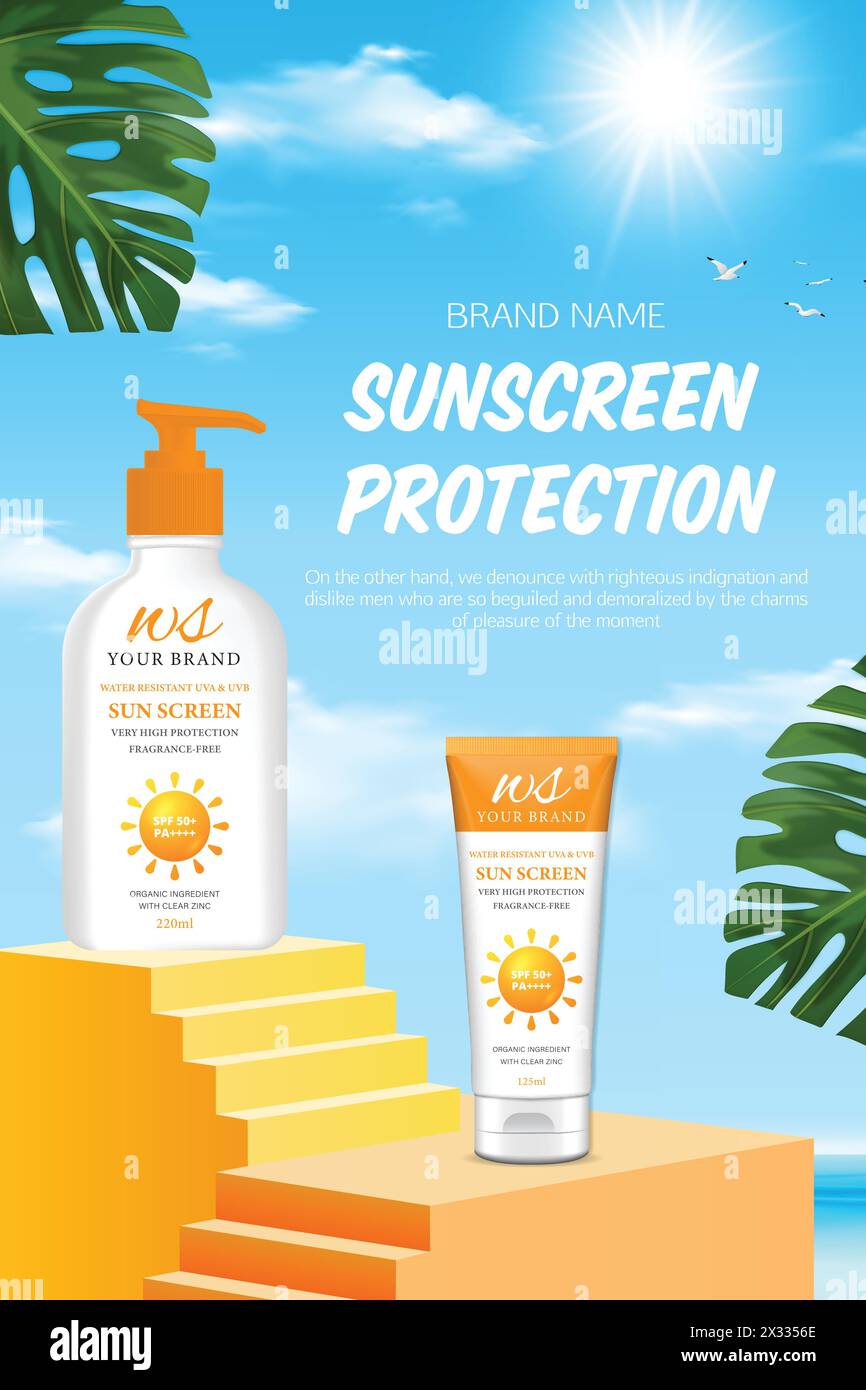 The vector of sunscreen Skin care product ad template Stock Vector