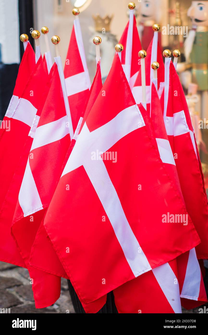 Many small Danish flags. Stock Photo