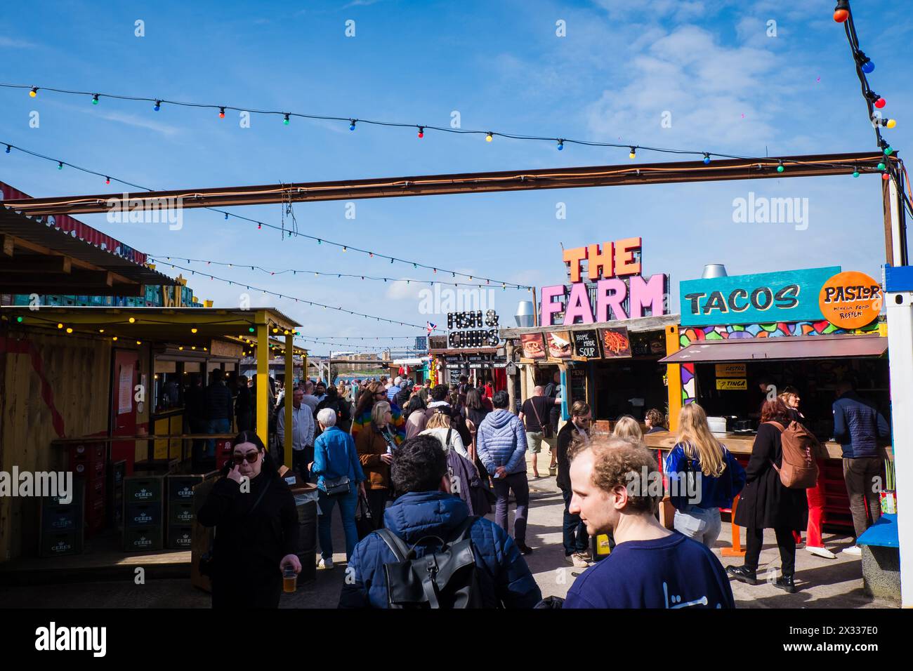 Copenhagen, Denmark - April 6, 2024: Reffen is largest street food market in Northern Europe. Stock Photo