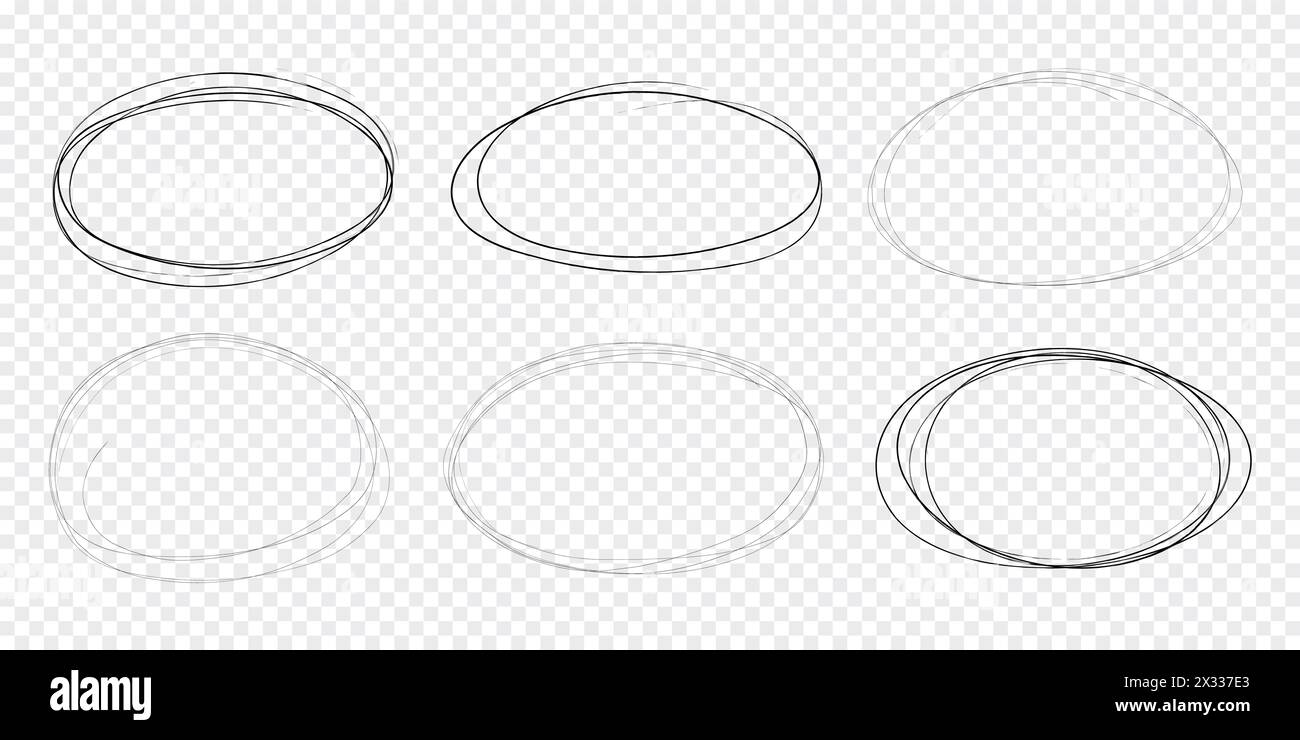 Circle scrible circular frame, fast mark, pencil line doodle frame. Ring, oval sketch highlight sphere on transparent background. . Vector illustration Stock Vector