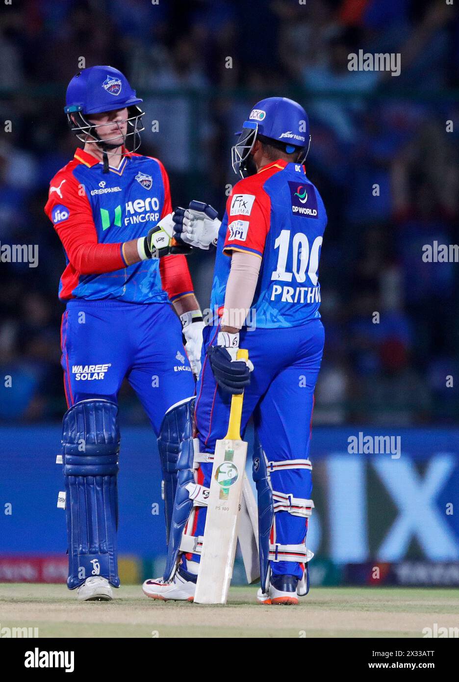 Image of Prithvi Shaw hitting a six during the match