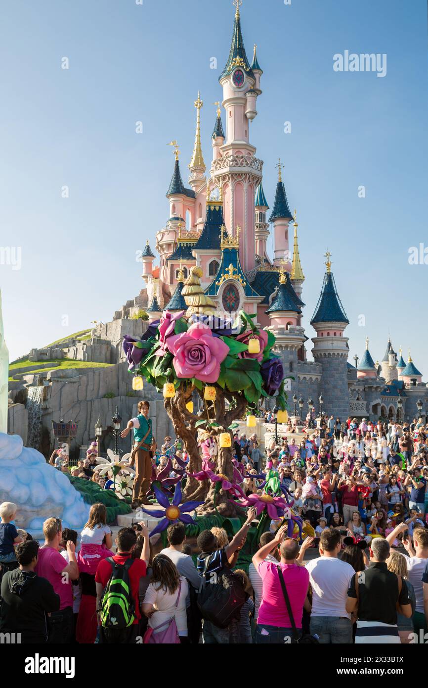 FRANCE, PARIS - 10 SEP, 2014: The Lair of the Dragon and famous castle in Disneyland. Stock Photo