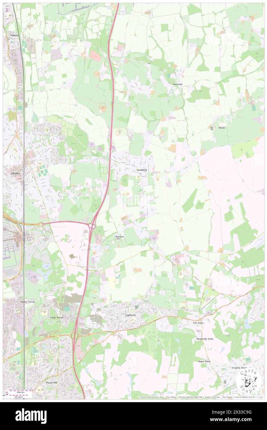 Burstow, Surrey, GB, United Kingdom, England, N 51 9' 53'', S 0 7' 7'', map, Cartascapes Map published in 2024. Explore Cartascapes, a map revealing Earth's diverse landscapes, cultures, and ecosystems. Journey through time and space, discovering the interconnectedness of our planet's past, present, and future. Stock Photo
