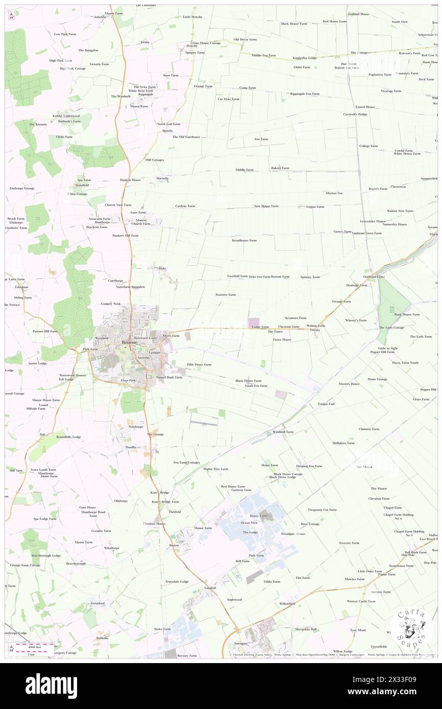 Bourne, Lincolnshire, GB, United Kingdom, England, N 52 46' 16'', S 0 20' 4'', map, Cartascapes Map published in 2024. Explore Cartascapes, a map revealing Earth's diverse landscapes, cultures, and ecosystems. Journey through time and space, discovering the interconnectedness of our planet's past, present, and future. Stock Photo