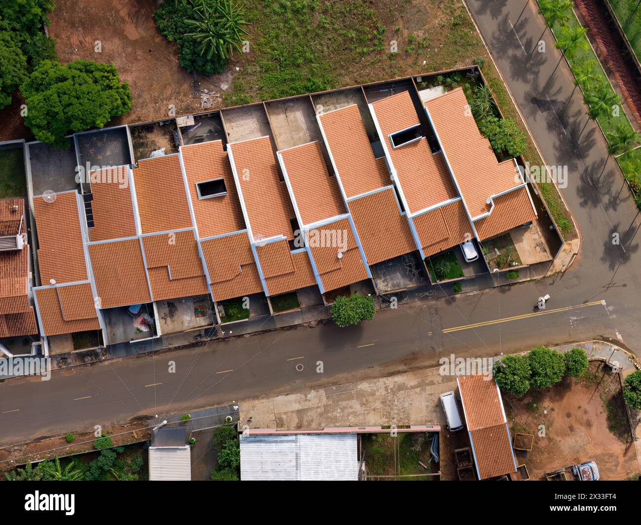 Cassilandia, Mato Grosso do Sul, Brazil - 04 16 2024: Aerial image of popular houses in top view Stock Photo