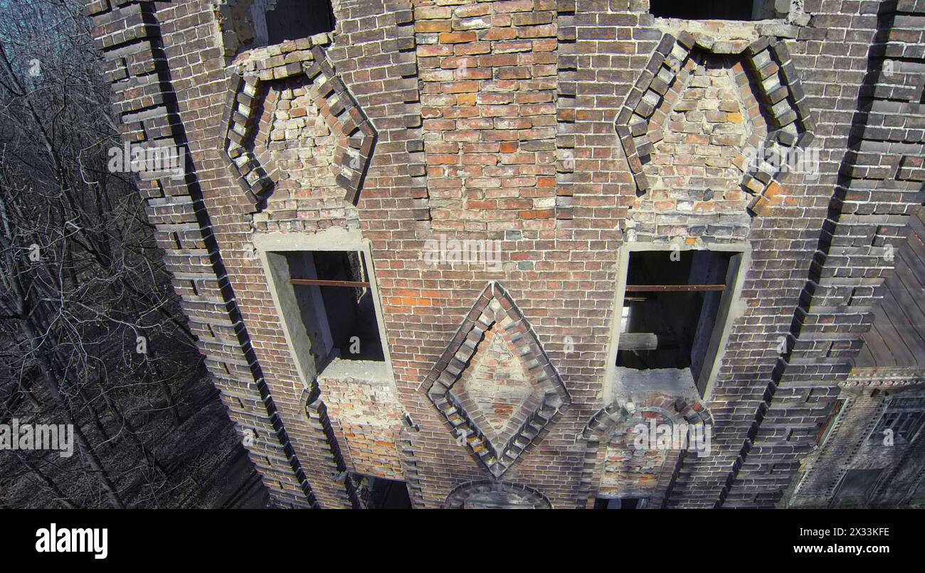 Tower of abandoned building at sunny day. Aerial view Stock Photo - Alamy