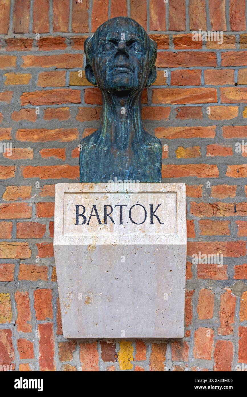 Szeged, Hungary - July 30, 2022: Memorial Bust of Bartok Bela Famous Hungarian Composer and Pianist Historic Landmark. Stock Photo