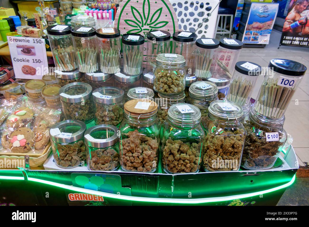 Cannabis shop, weed shop, Khao San District, Bangkok, Thailand Stock Photo