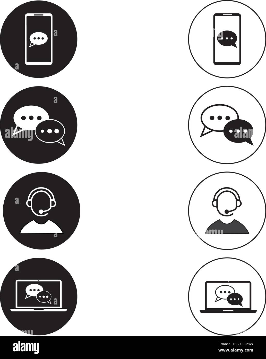 White and black comunication icons on a white background Stock Vector