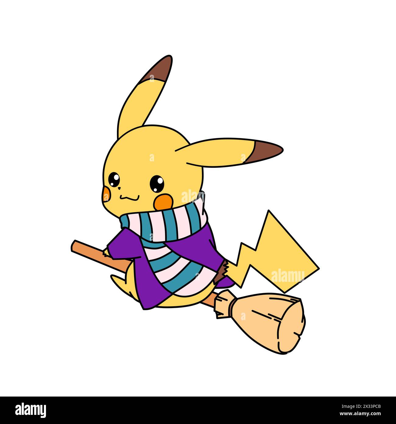Pokemon Character pikachu flying witch cartoon animation vector illustration Stock Vector