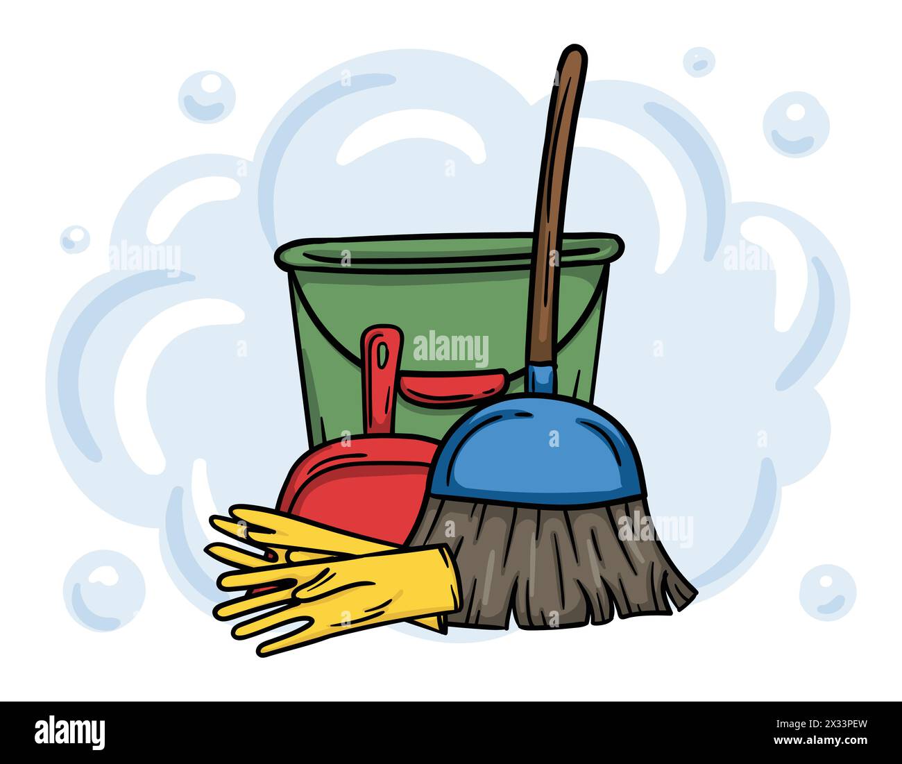 Cleaning services concept. Editable illustration with broom and dustpan ...