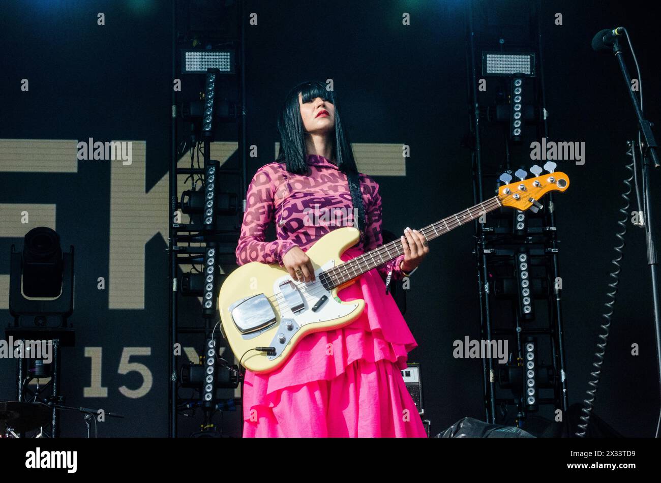 Laura Lee of Khruangbin performing at Ejekt Festival in Plateia Nerou, Athens / Greece, July 2019 Stock Photo