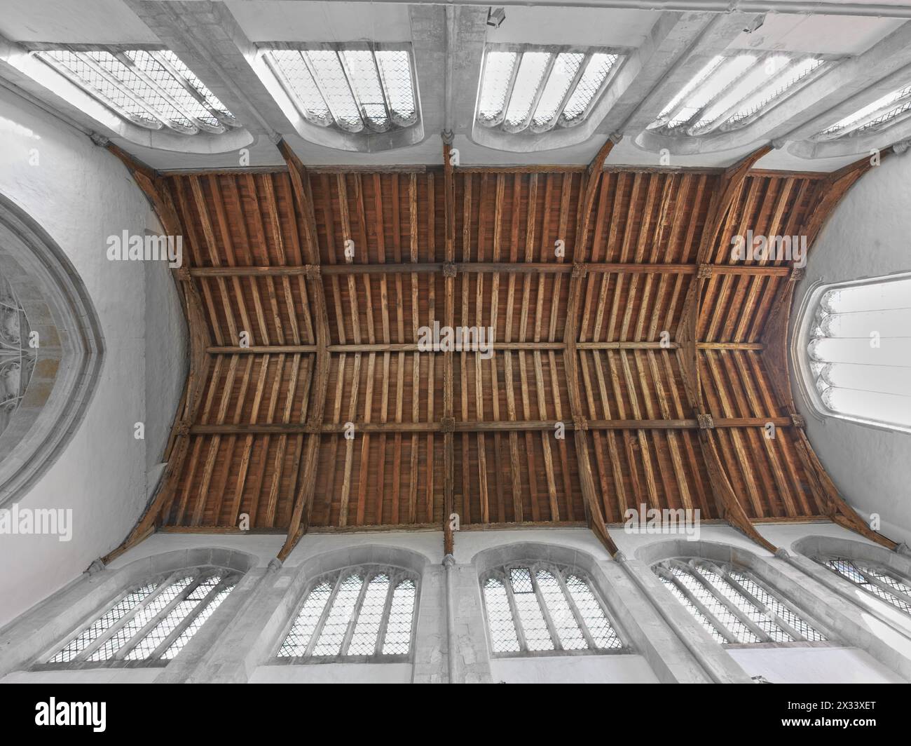 Wooden ceiling in the christian church of St Mary, a former royal yorkist church in the village of Fotheringhay. Stock Photo
