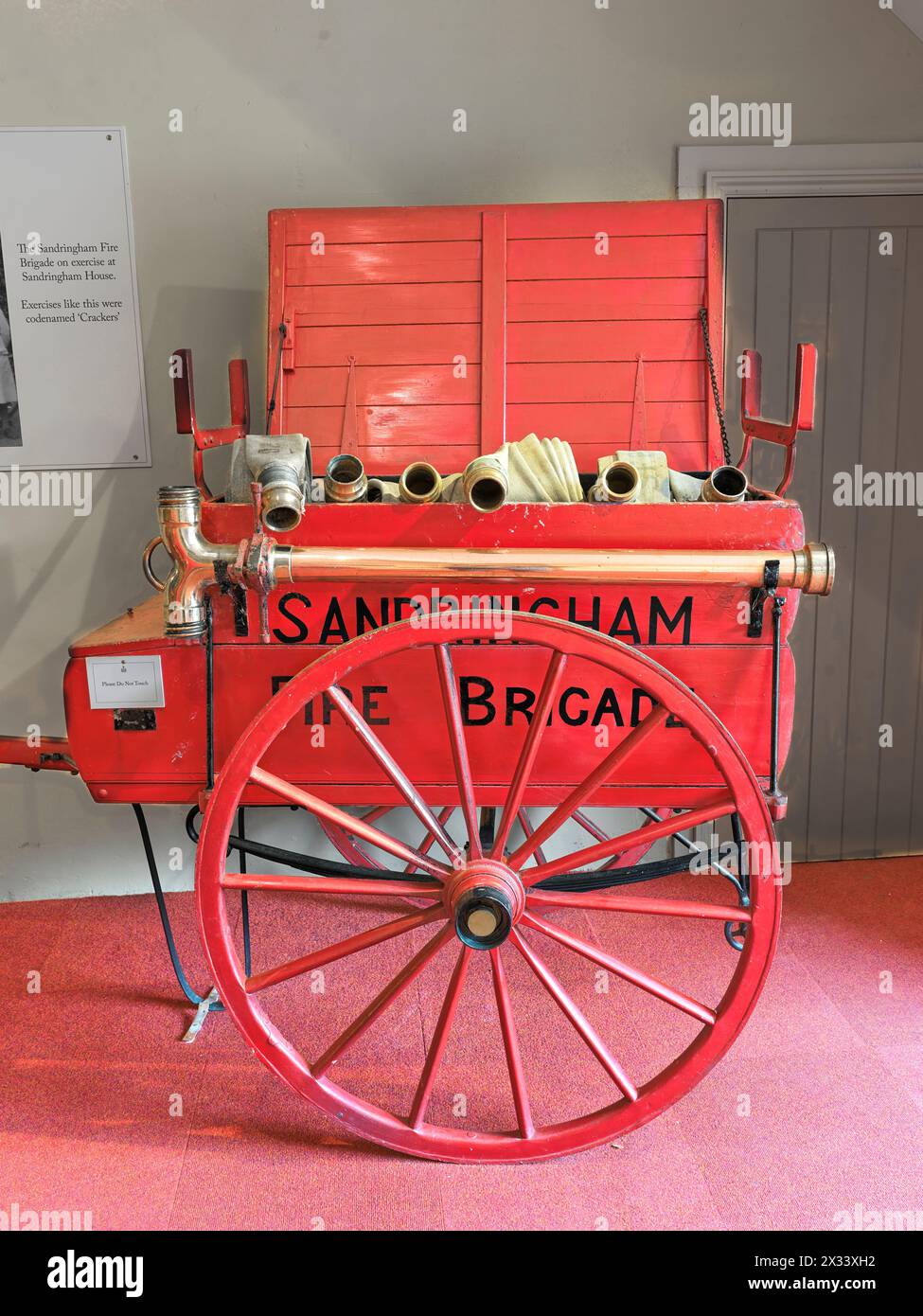 Equipment of the defunct fire brigade at the country residence of the british monarch, Sandringham House,  England. Stock Photo