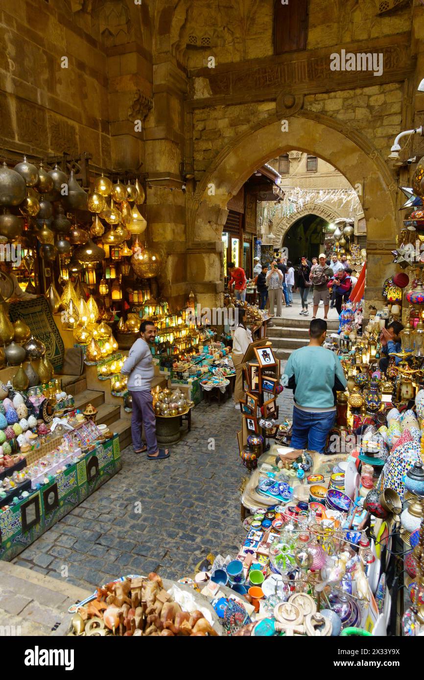 Khan Al-Khalili bazaar market, Southern Gate, Bab al-Ghuri, Cairo, Souk. Egypt Stock Photo