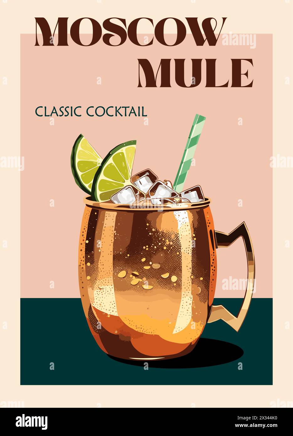 Moscow Mule Cocktail retro poster. Popular alcohol drink. Vintage flat ...