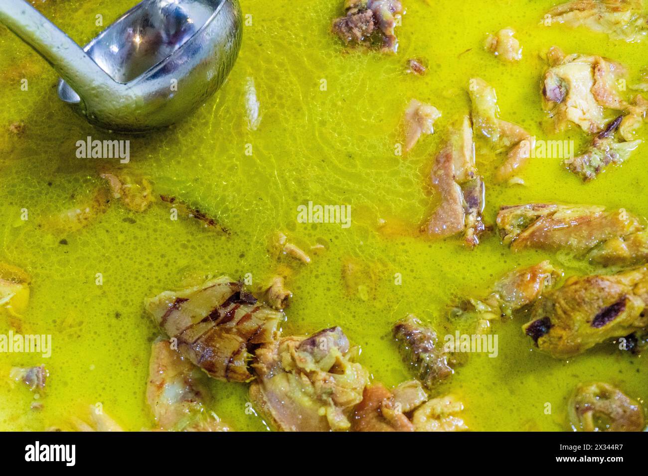 Close up opor ayam (chicken curry). This food is one of the Indonesia food, it tastes savory and slightly spicy Stock Photo