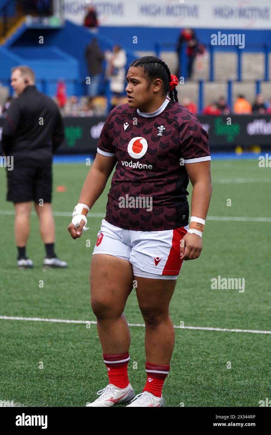 Sisilia Tuipolotu, Wales v France. Guinness. Women's six nations, 21 Apr 2024, Cardiff Arms Park,  Credit Penallta Photographics Stock Photo