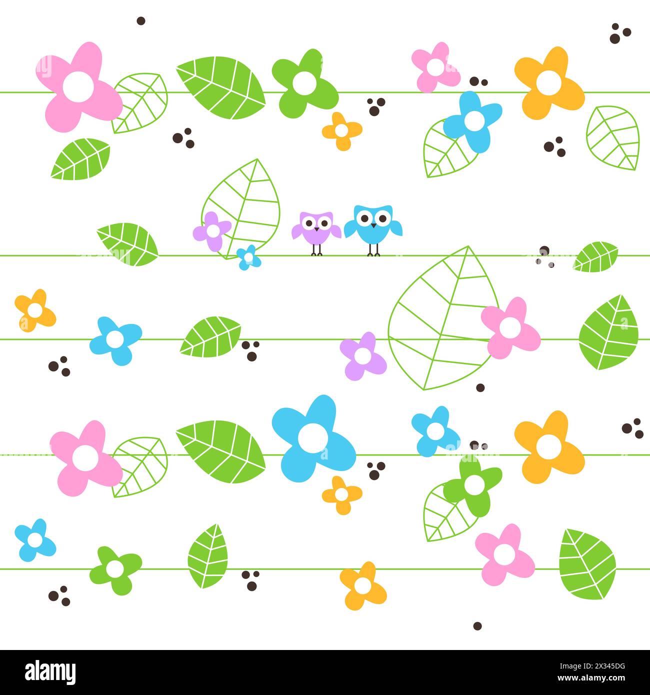 Spring Seamless colorful pattern with owls Stock Vector