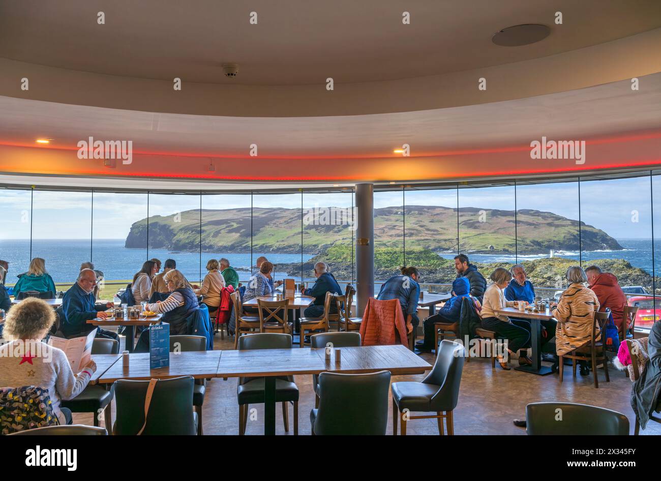 View towards the Calf of Man from the Sound Cafe, Port Erin, Isle of Man, England, UK Stock Photo