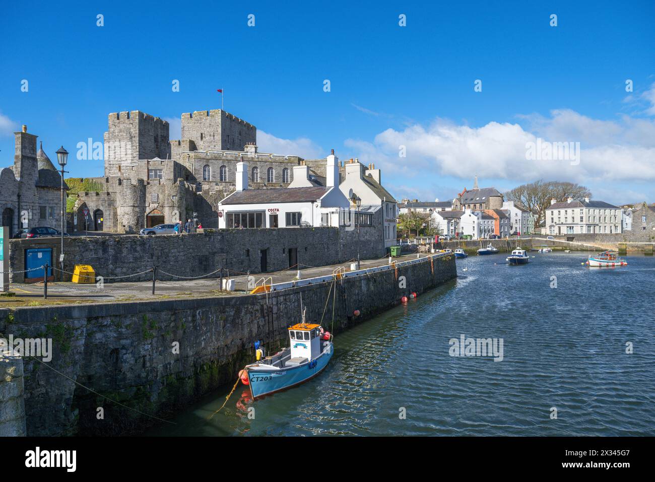 Castle Rushen and Castletown Harbour, Castletown, Isle of Man, England, UK Stock Photo