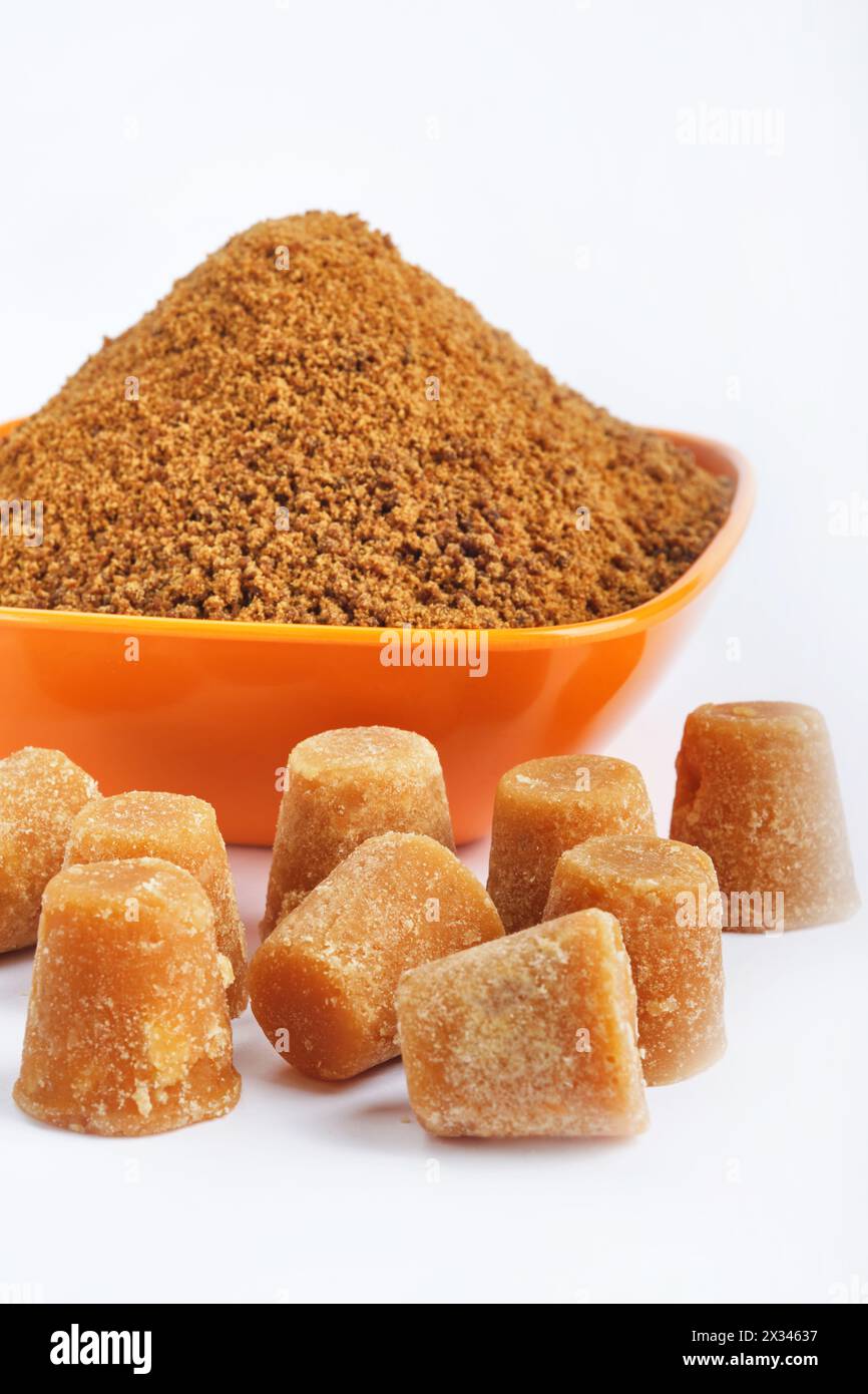 Organic Gur or Jaggery Powder and cubes, Jaggery is used as an ...