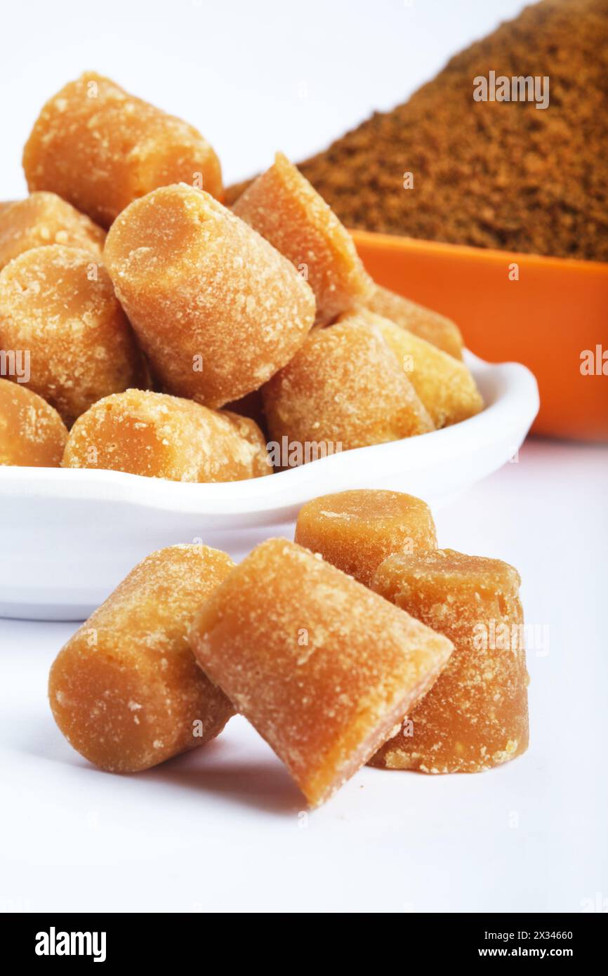 Organic Gur or Jaggery Powder and cubes, Jaggery is used as an ...
